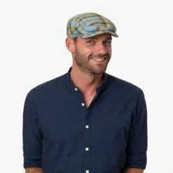 Checked Linen Driver Flatcap By Stetson